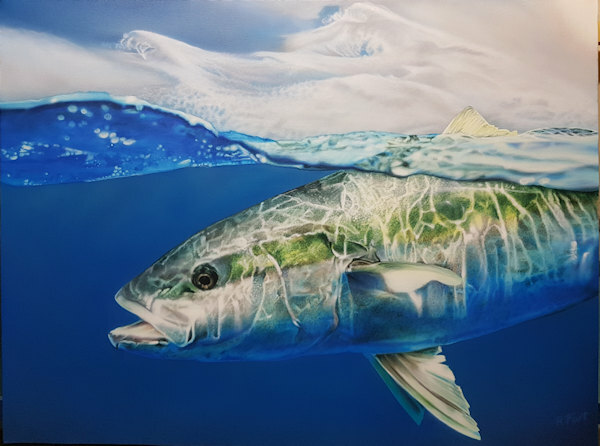 Fish Art - Kingfish Painting Airbrushed on Canvas